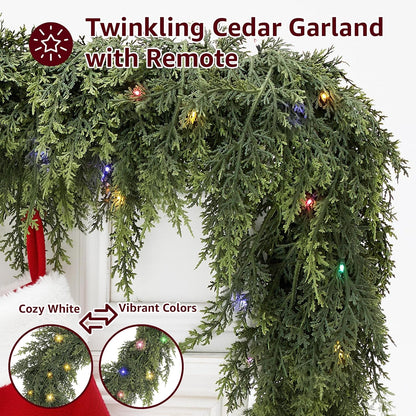 6ft Handmade Faux Cedar Christmas Garland With Lights